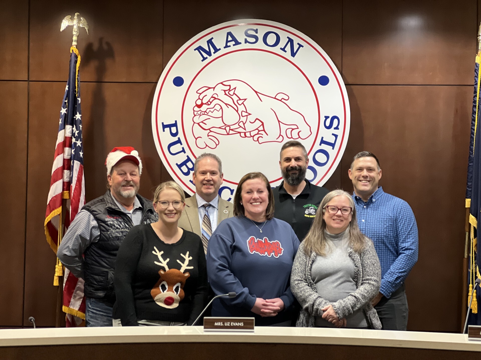 Board of Education members pictured: Bryan Droscha, Christopher Mumby, Steve Duane, Matt Bennett, Lacy Harding, Liz Evans and Amy Lark
